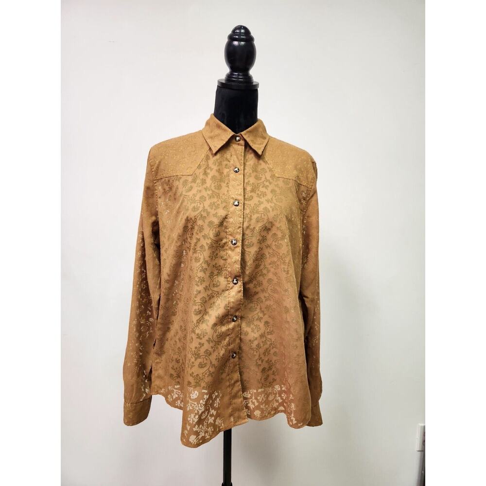 Rockies Women's Pearl Snap Textured Sheer Camel Floral Western Shirt XL